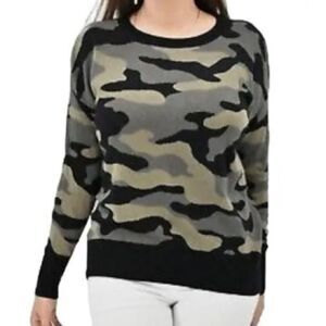 Isaac Mizrahi New York Black Green Camo Pullover Sweater Women’s Size Medium